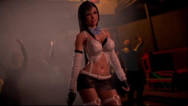 Naughty shapely Tifa in bunny outfit public dancing for her bar visitors